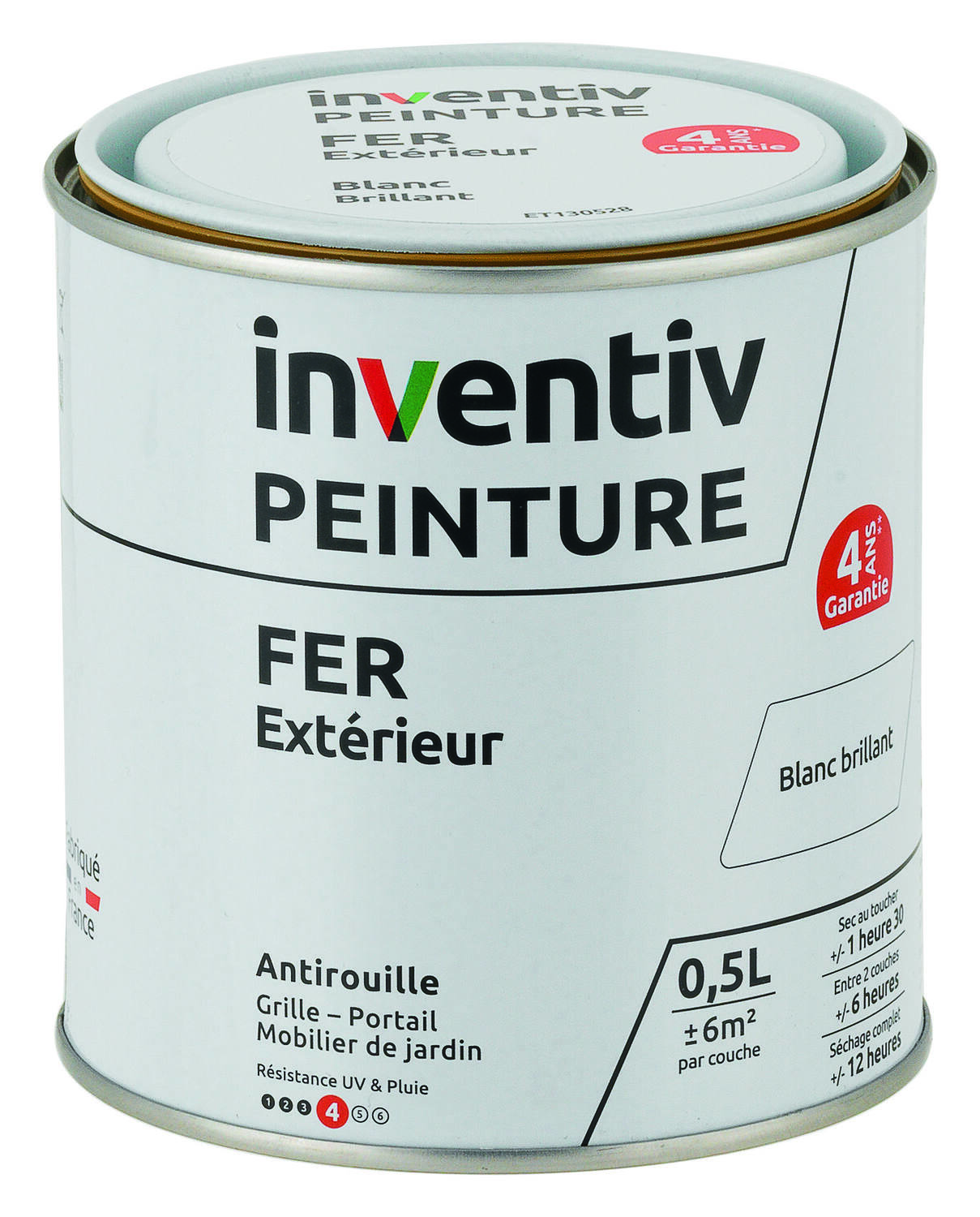 Peinture extérieure fer Garantie 4 ans blanc brillant 0,5 L - INVENTIV