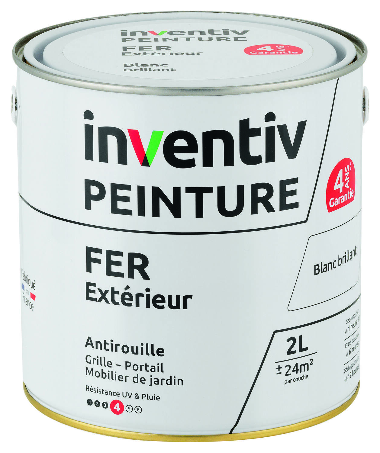 Peinture extérieure fer Garantie 4 ans blanc brillant 2 L - INVENTIV