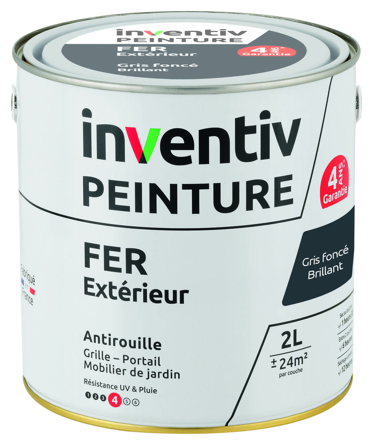 Peinture extérieure fer Garantie 4 ans gris foncé brillant 2 L - INVENTIV