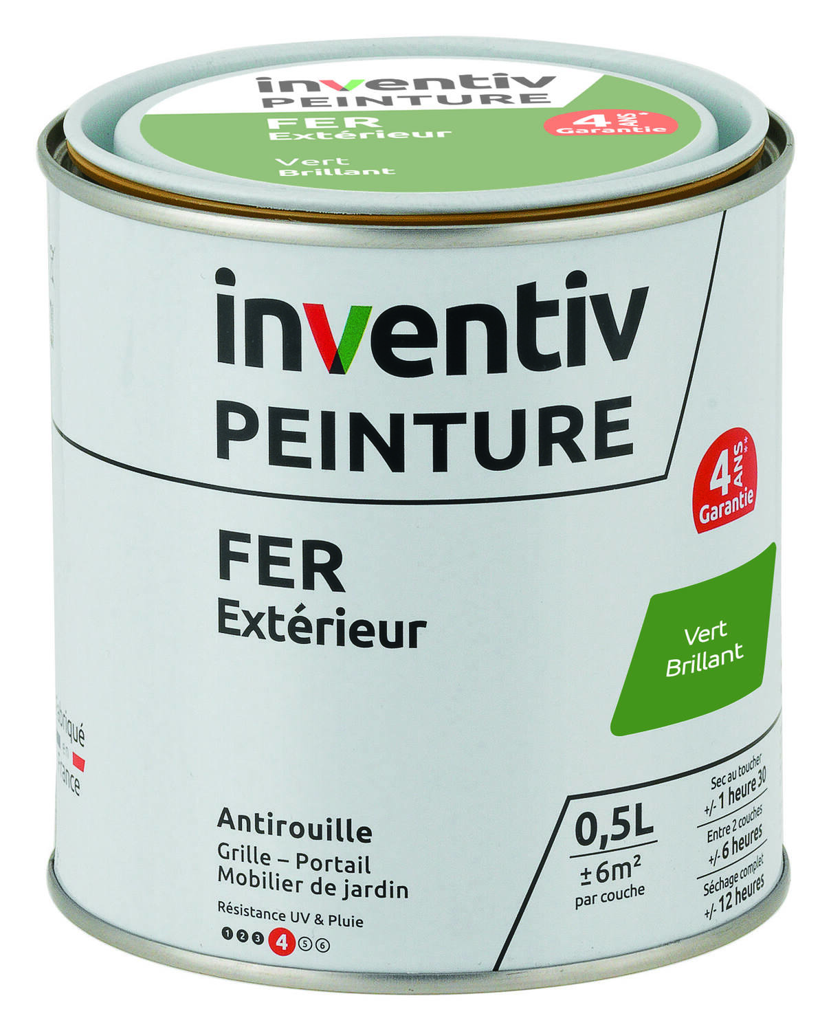 Peinture Extérieure Fer Garantie 4 ans Vert Brillant 0,5L - INVENTIV