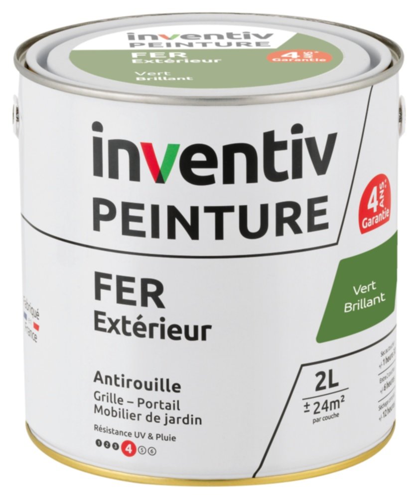 Peinture Extérieure Fer Garantie 4 ans Vert Brillant 2L - INVENTIV