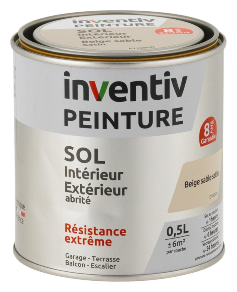 Peinture extérieure sol Garantie 8 ans beige sable satin 0,5 L - INVENTIV