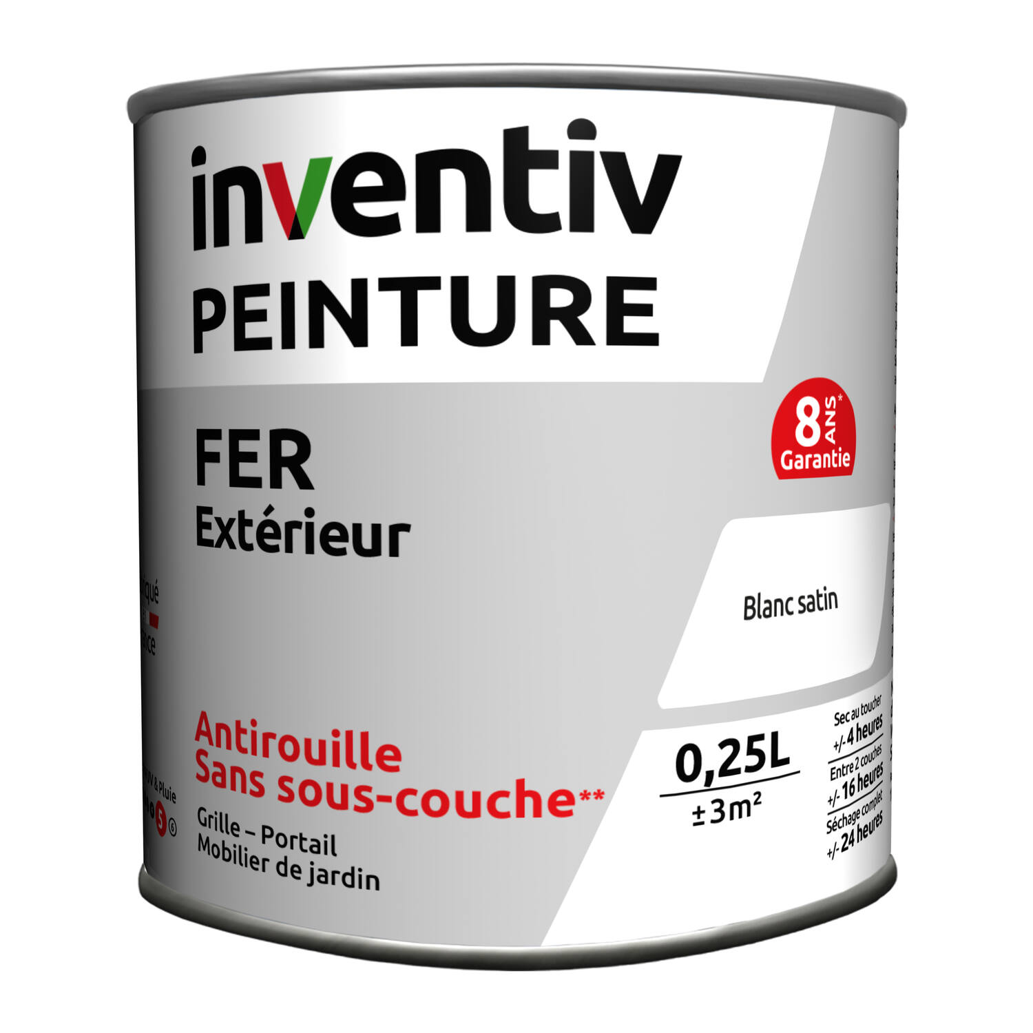Peinture fer satinée Blanc 0,25L - INVENTIV