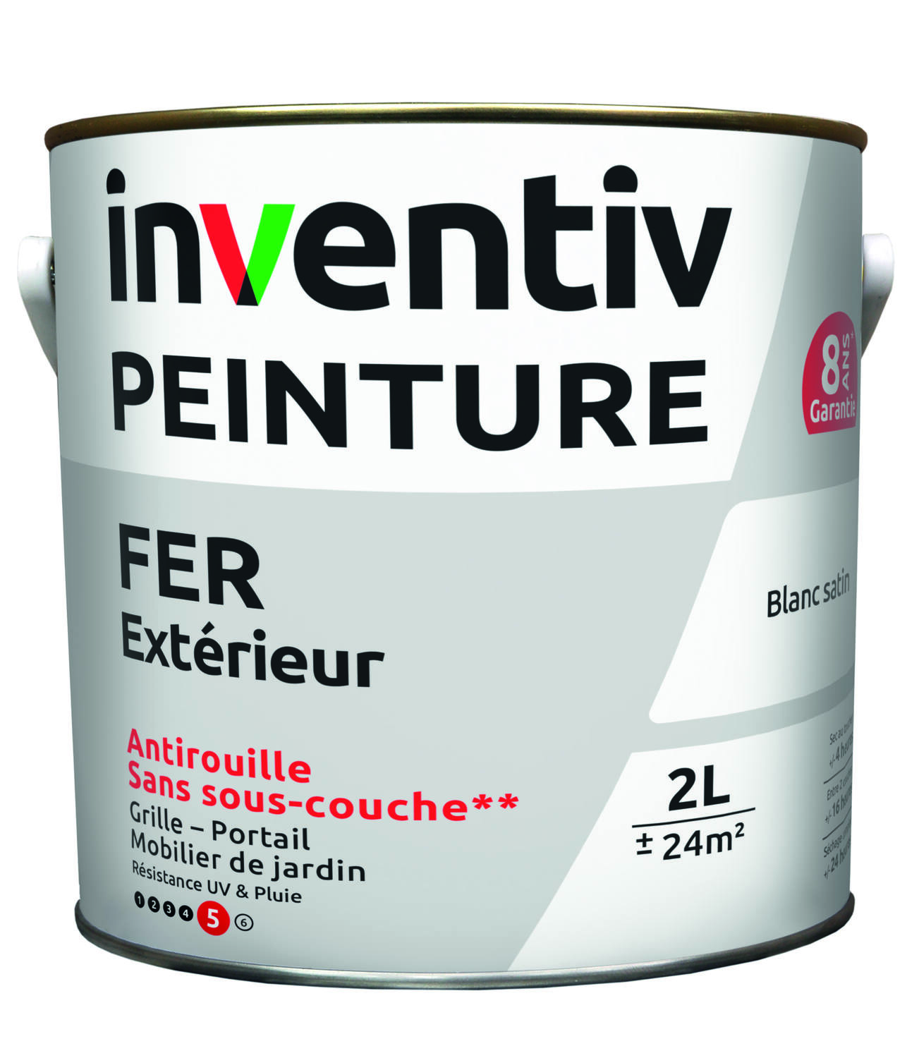 Peinture extérieure fer Garantie 8 ans blanc satin 2 L - INVENTIV