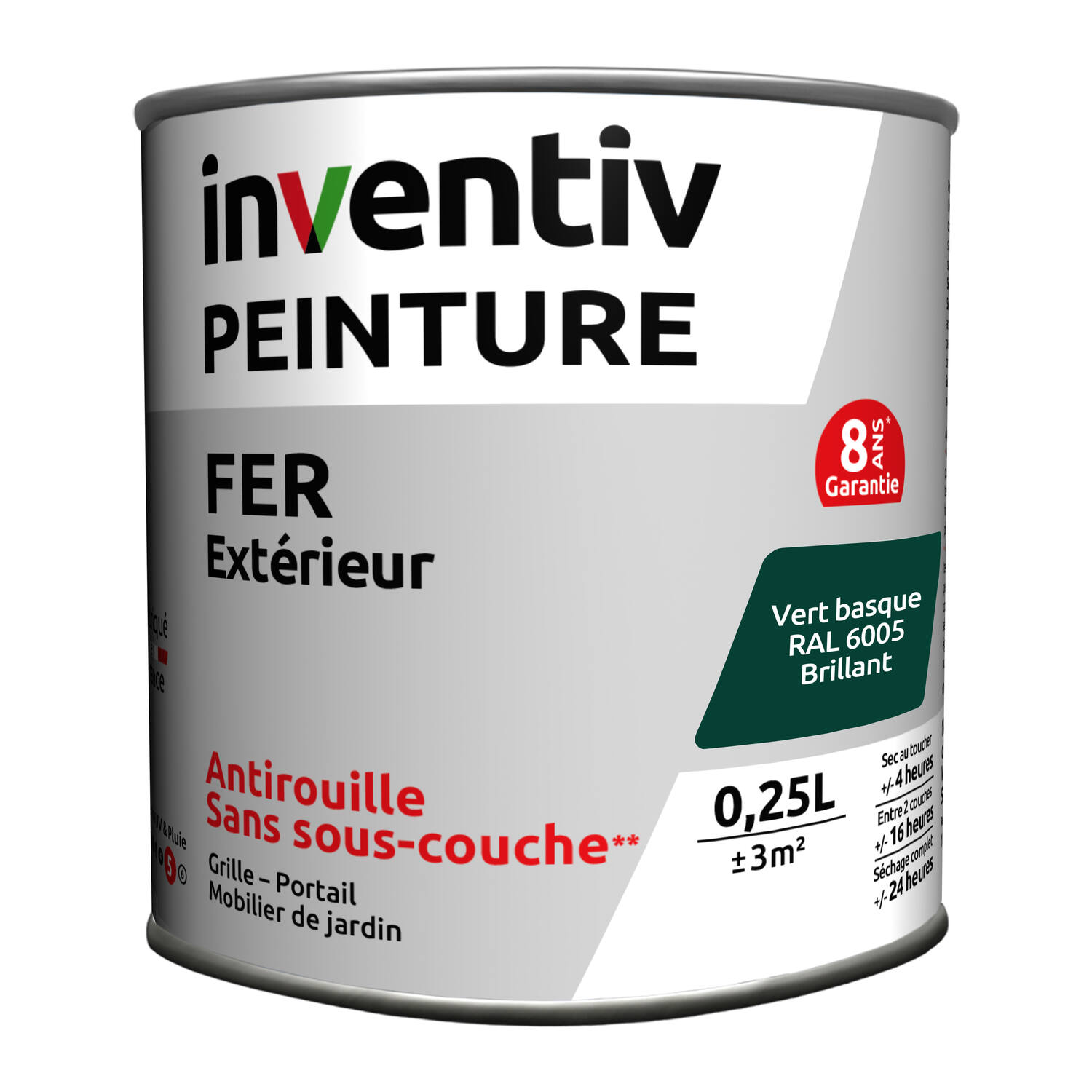 Peinture fer brillante Vert basque 0,25L - INVENTIV