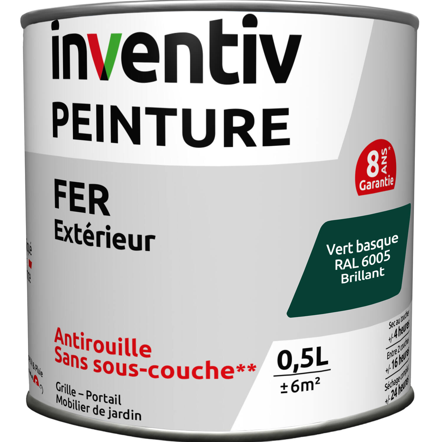 Peinture fer brillante Vert basque 0,5L - INVENTIV