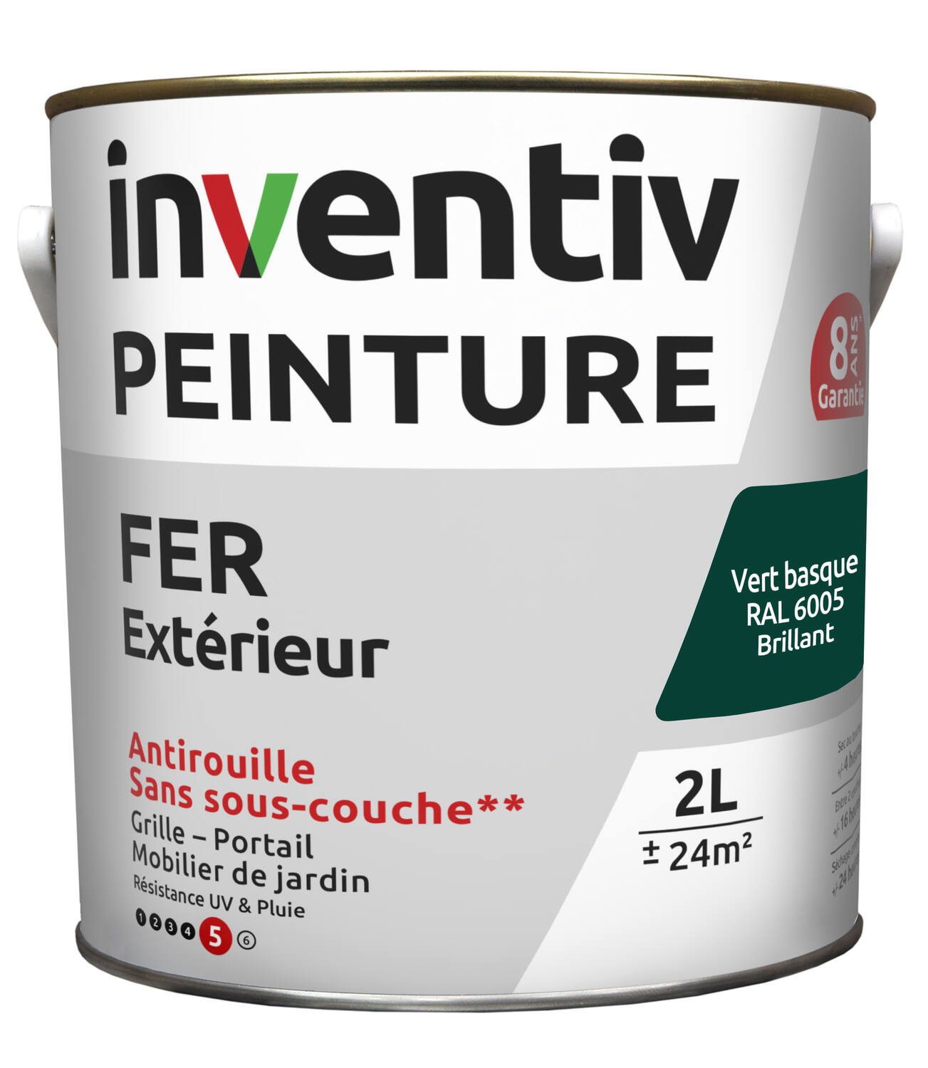 Peinture fer brillante Vert basque 2L - INVENTIV