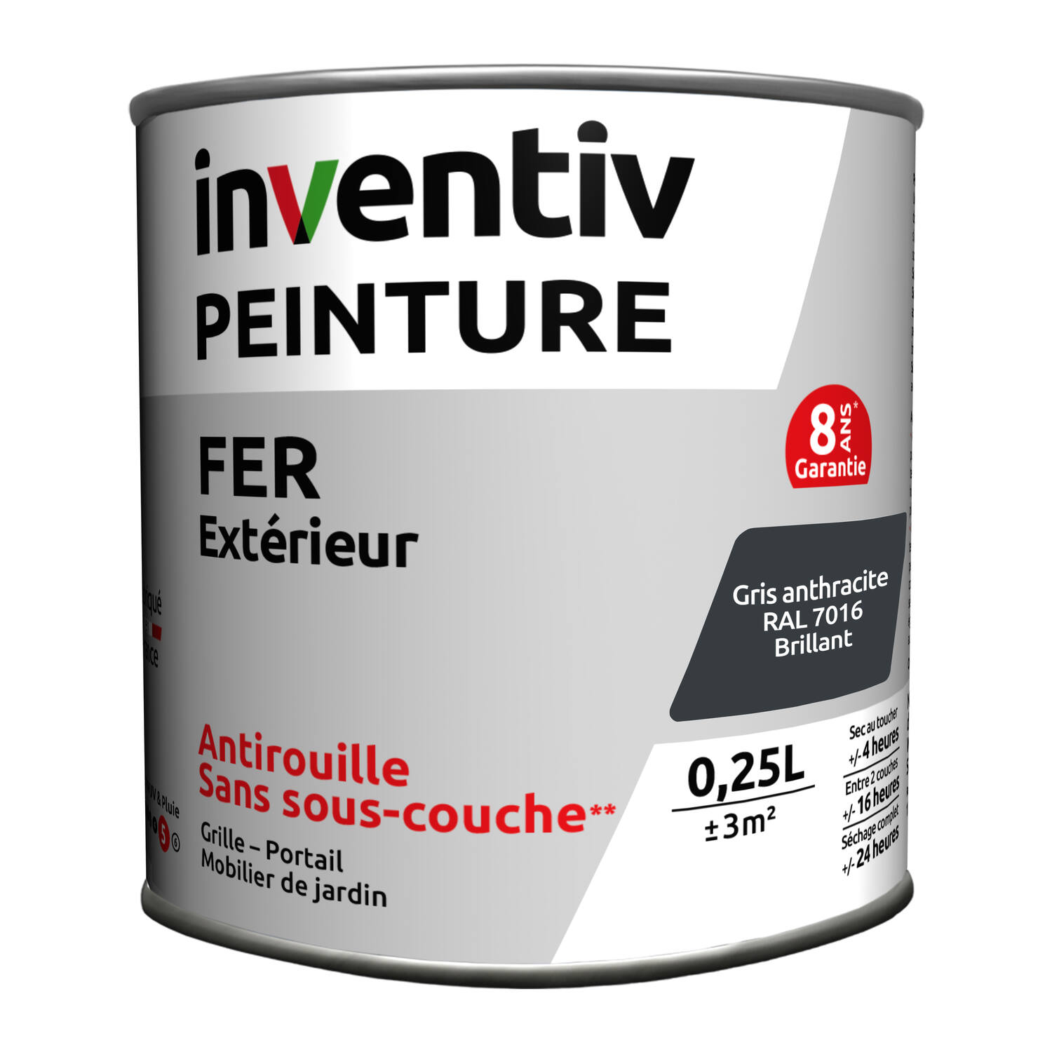 Peinture fer brillante Gris anthracite 0,25L - INVENTIV
