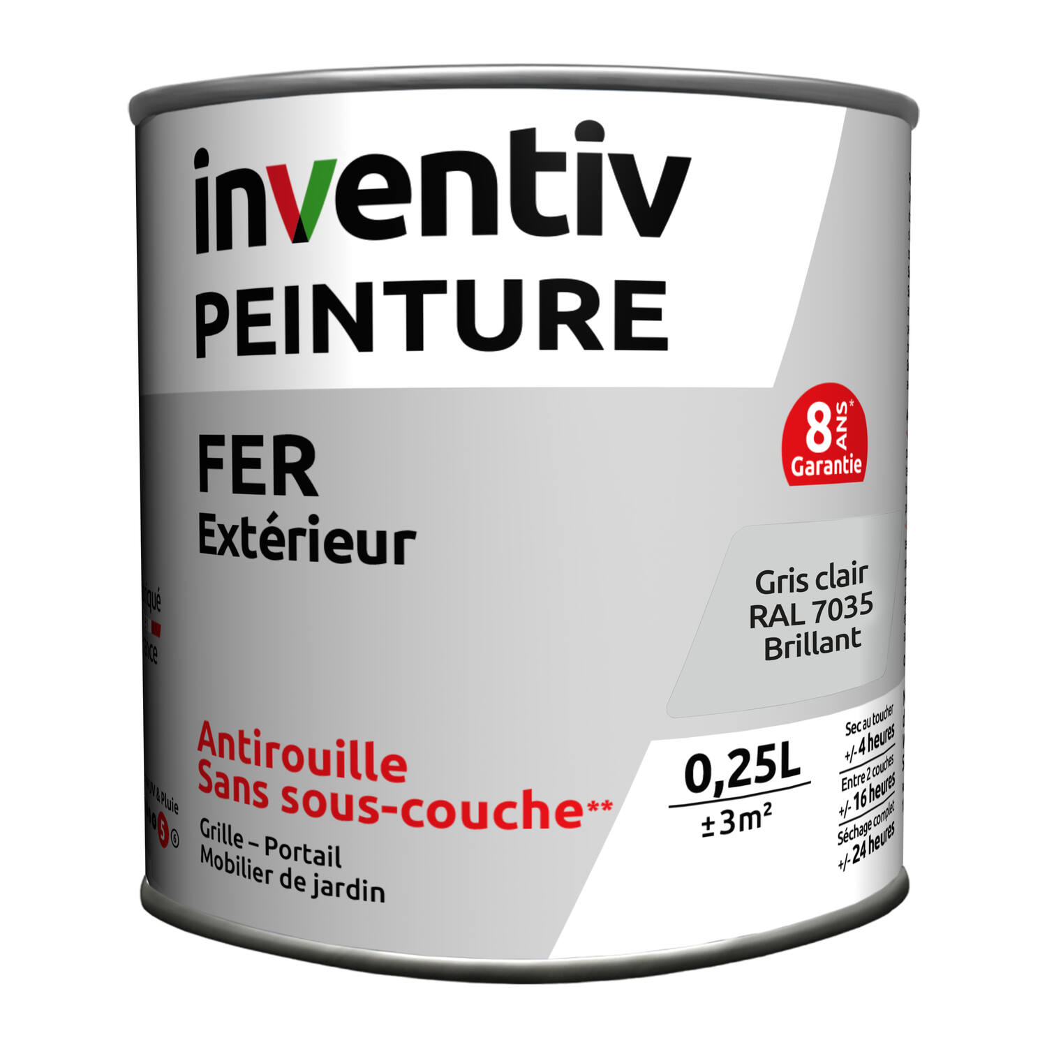 Peinture fer brillante Gris ciel 0,25L - INVENTIV