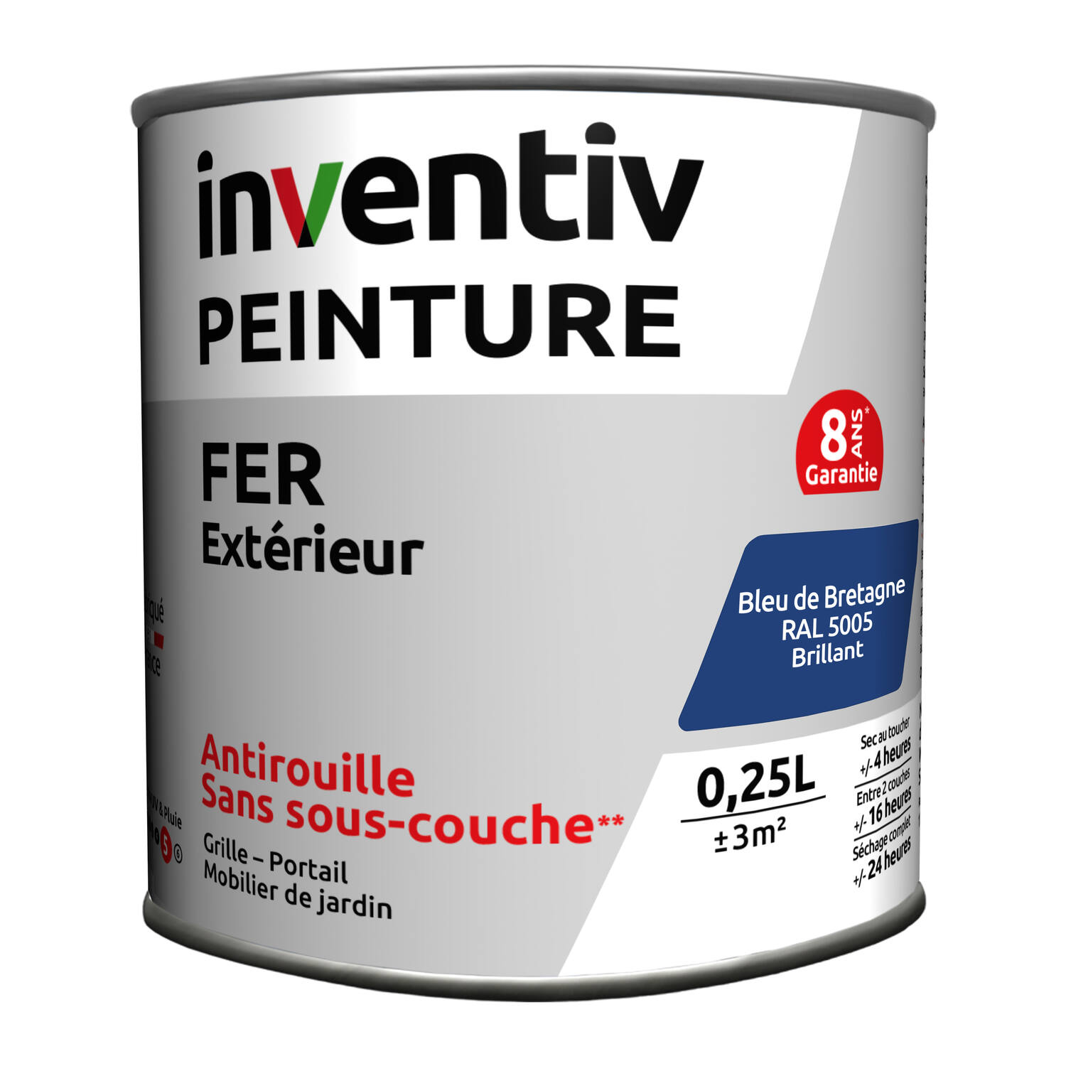 Peinture fer brillante Bleu de Bretagne 0,25L - INVENTIV