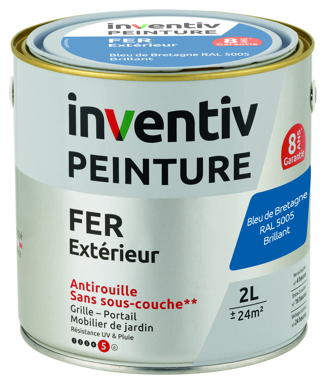 Peinture extérieure fer Garantie 8 ans bleu breton brillant 2 L - INVENTIV