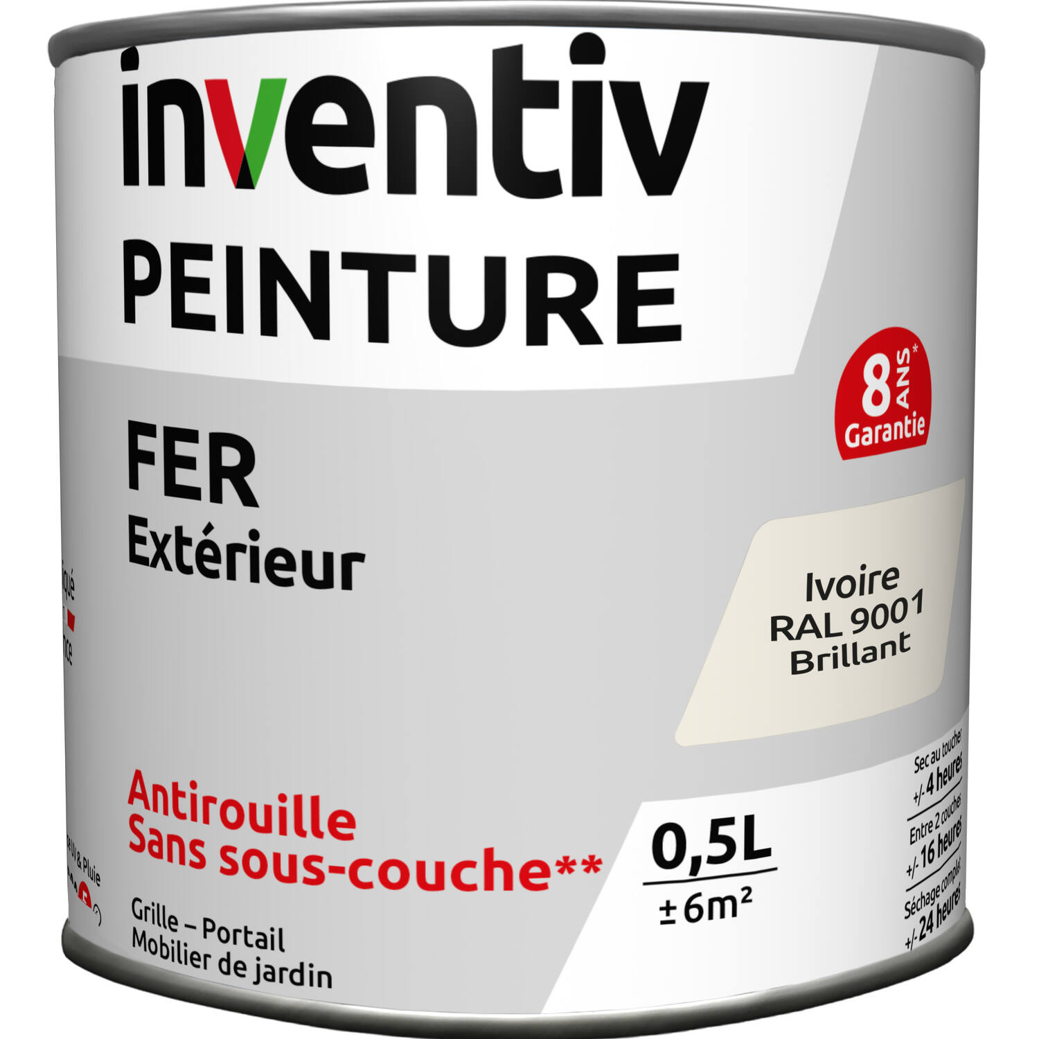 Peinture fer brillante Ivoire 0,5L - INVENTIV