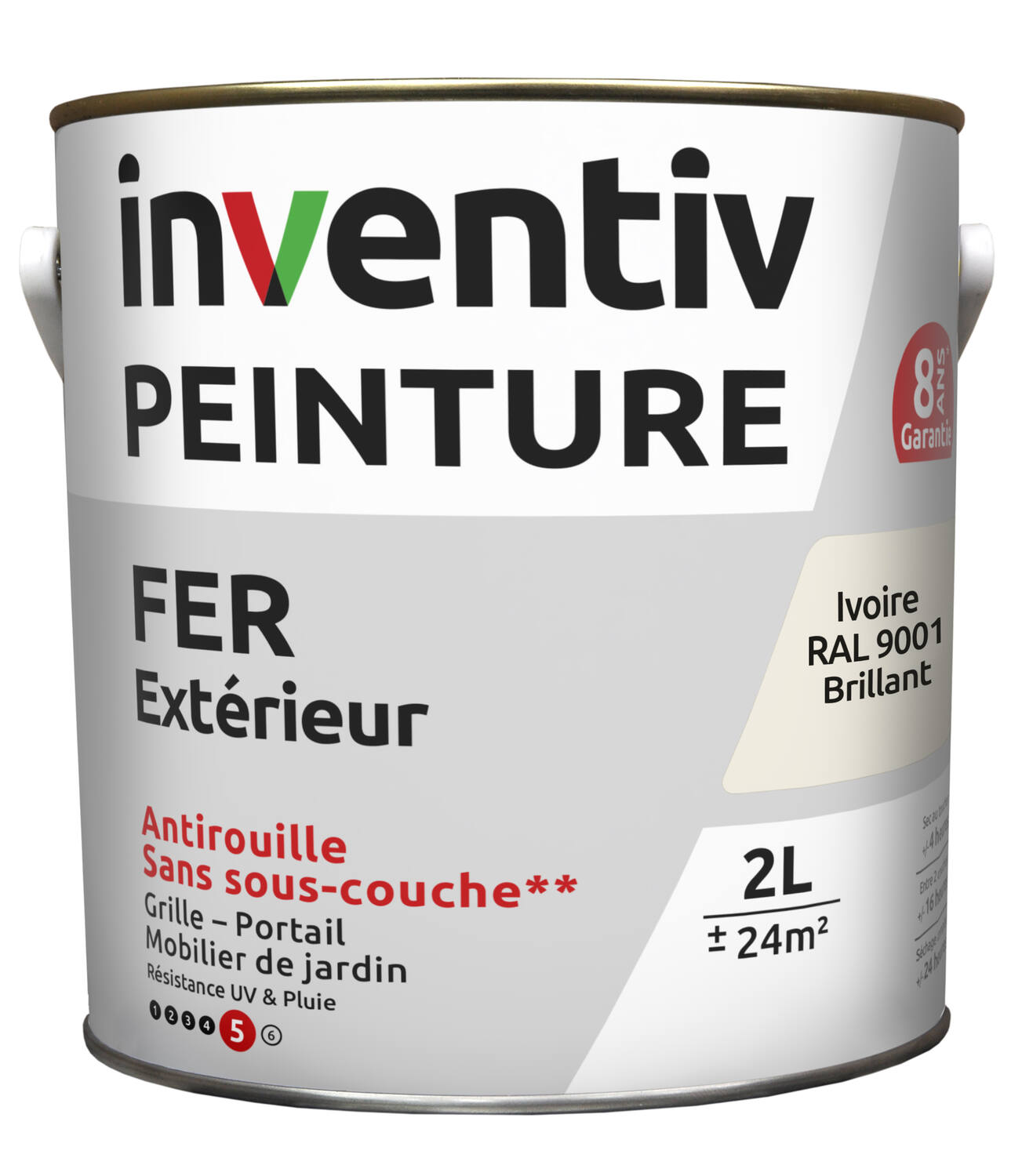 Peinture fer brillante Ivoire 2L - INVENTIV