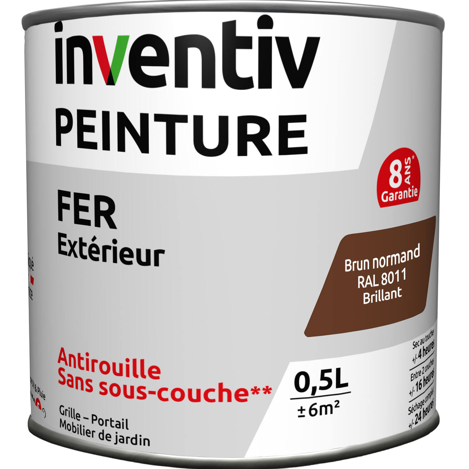 Peinture fer brillante Brun normand 0,5L - INVENTIV