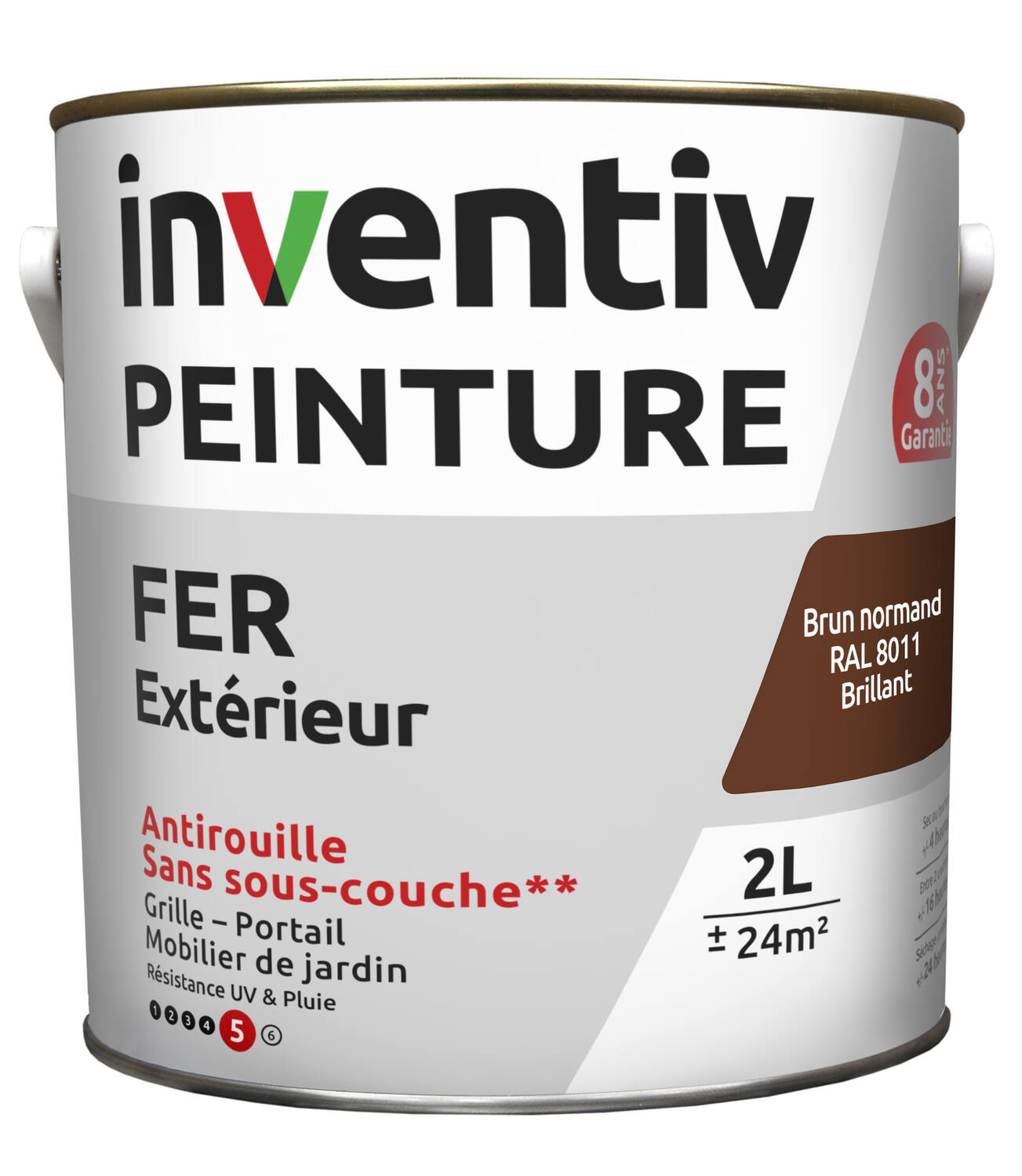 Peinture fer brillante Brun normand 2L - INVENTIV