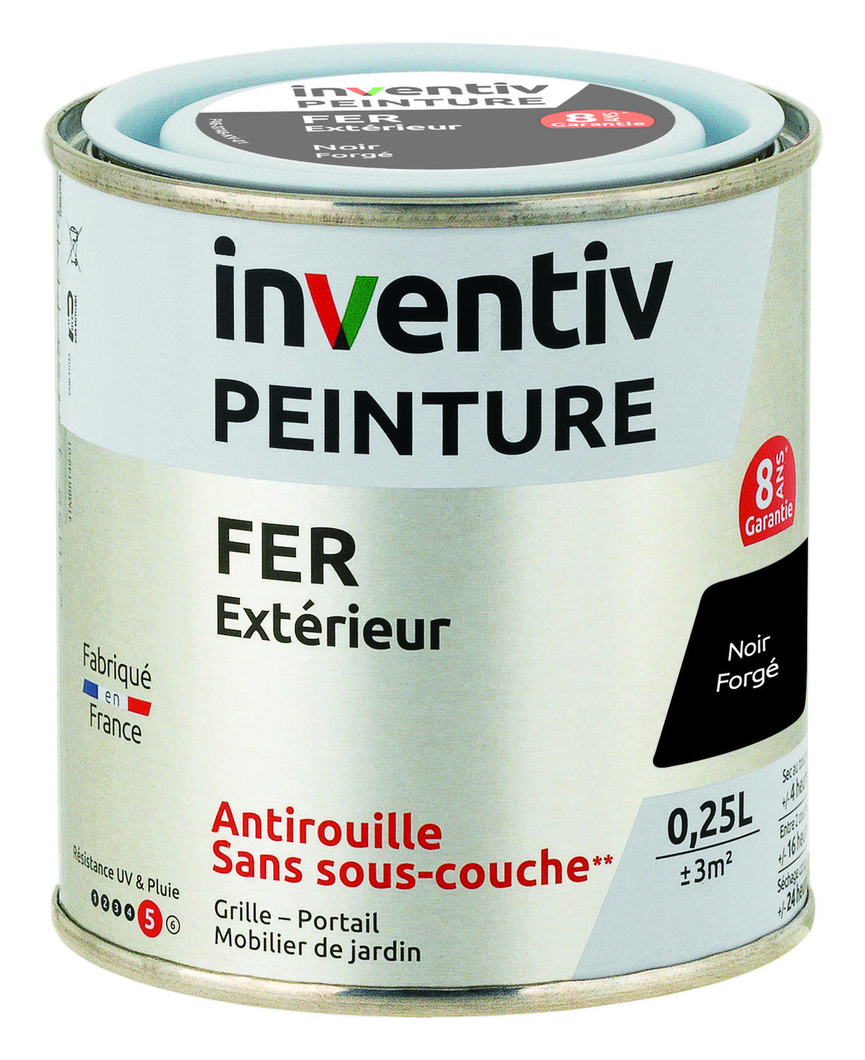 Peinture fer brillante Noir forgé 0,25L - INVENTIV