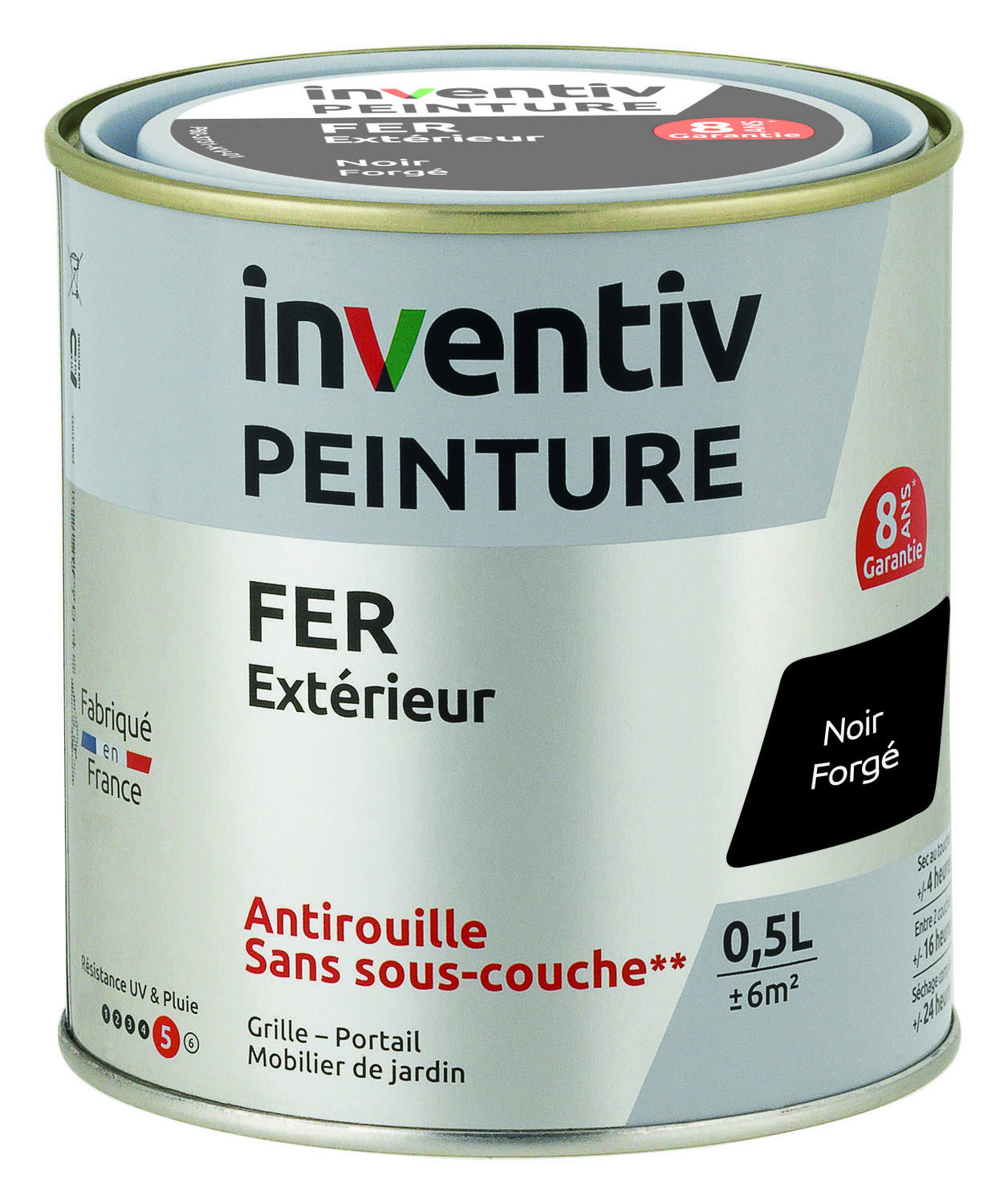 Peinture fer brillante Noir forgé 0,5L - INVENTIV