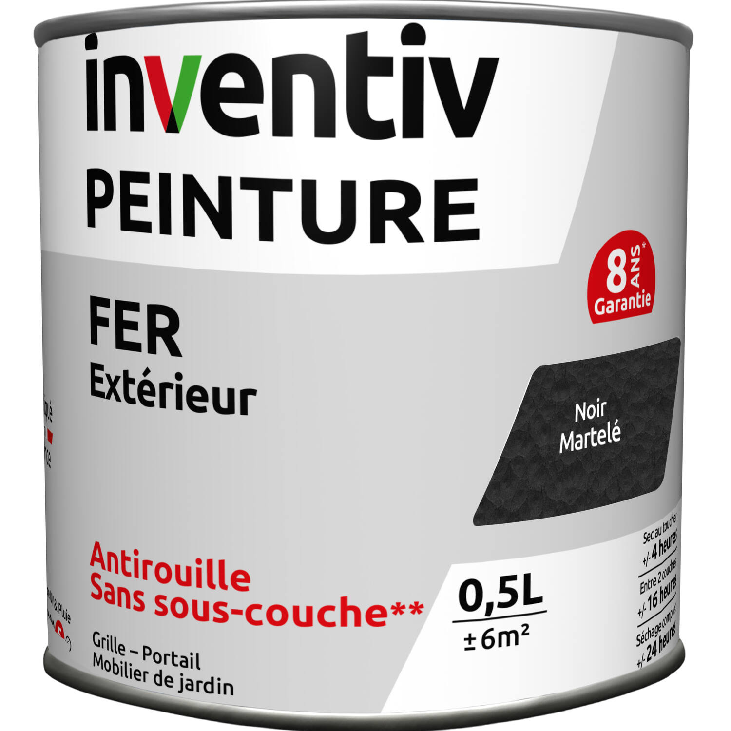 Peinture fer brillante Noir martelé 0,5L - INVENTIV