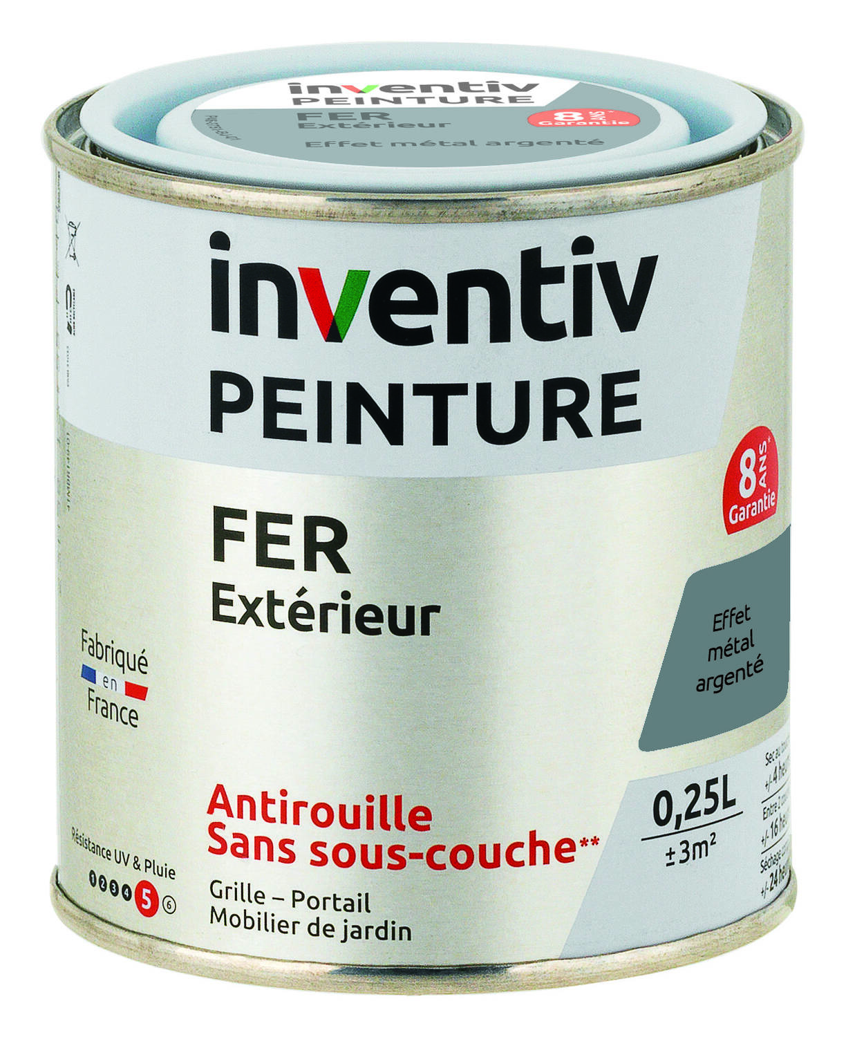 Peinture fer brillante Argenté 0,25L - INVENTIV