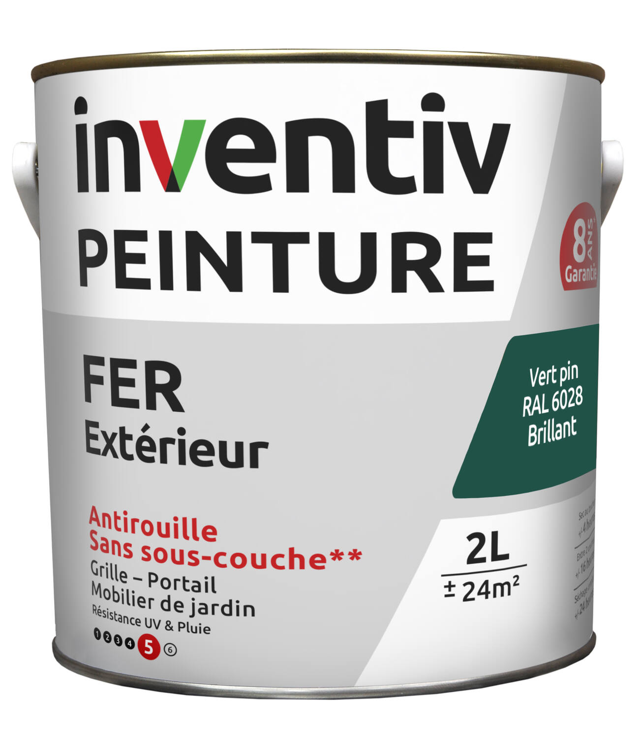 Peinture fer brillante Vert pin 2L - INVENTIV