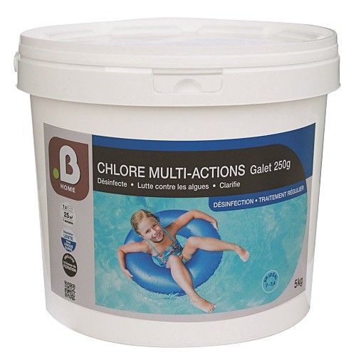 Galets de 250gr Chlore multi-actions traitement piscine 5kg - B HOME