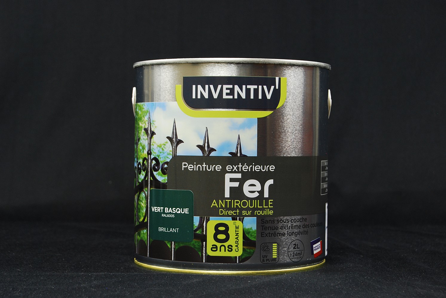 Peinture fer antirouille vert basque brillant 2L - INVENTIV