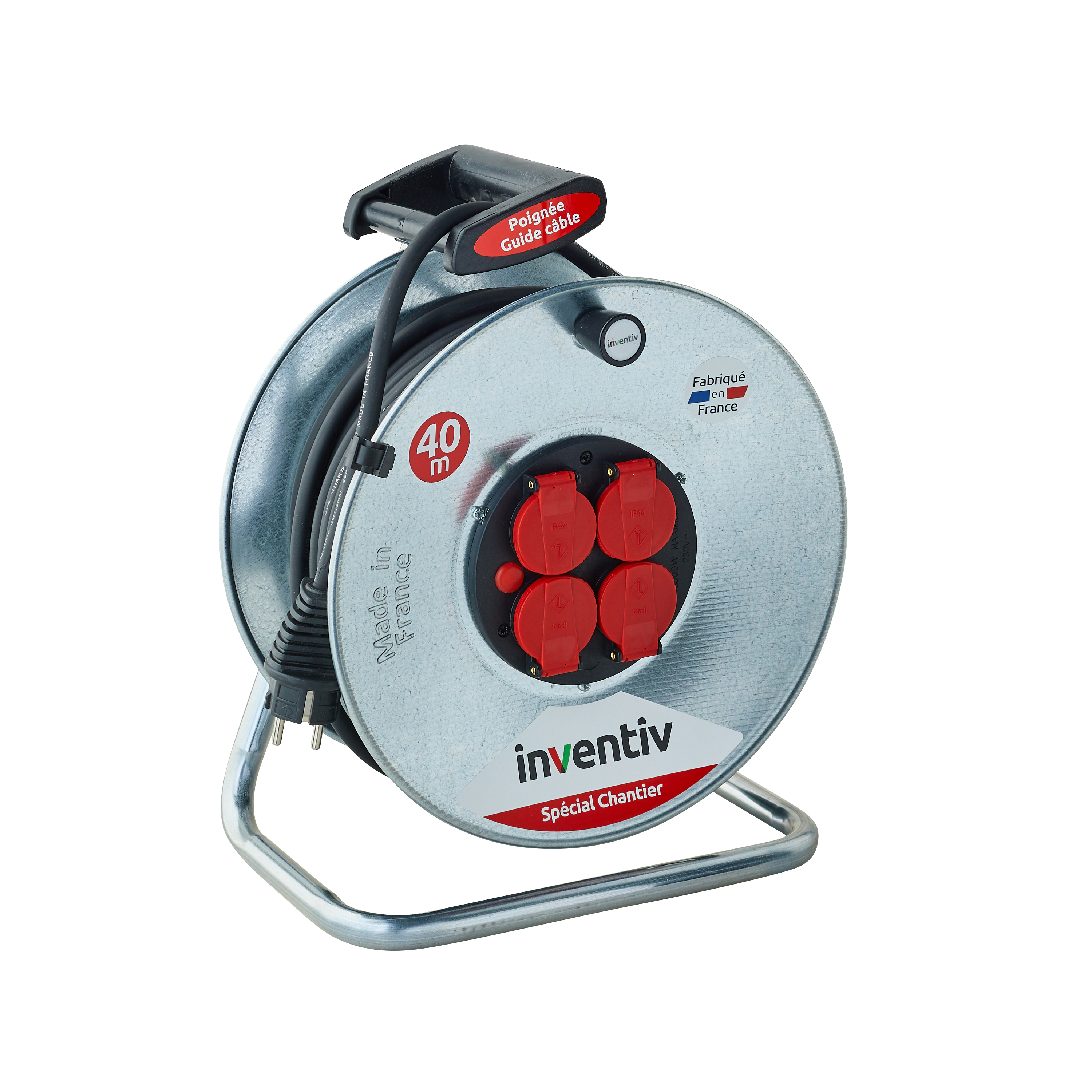 Enrouleur câble électrique Chantier 4 prises 40m - INVENTIV