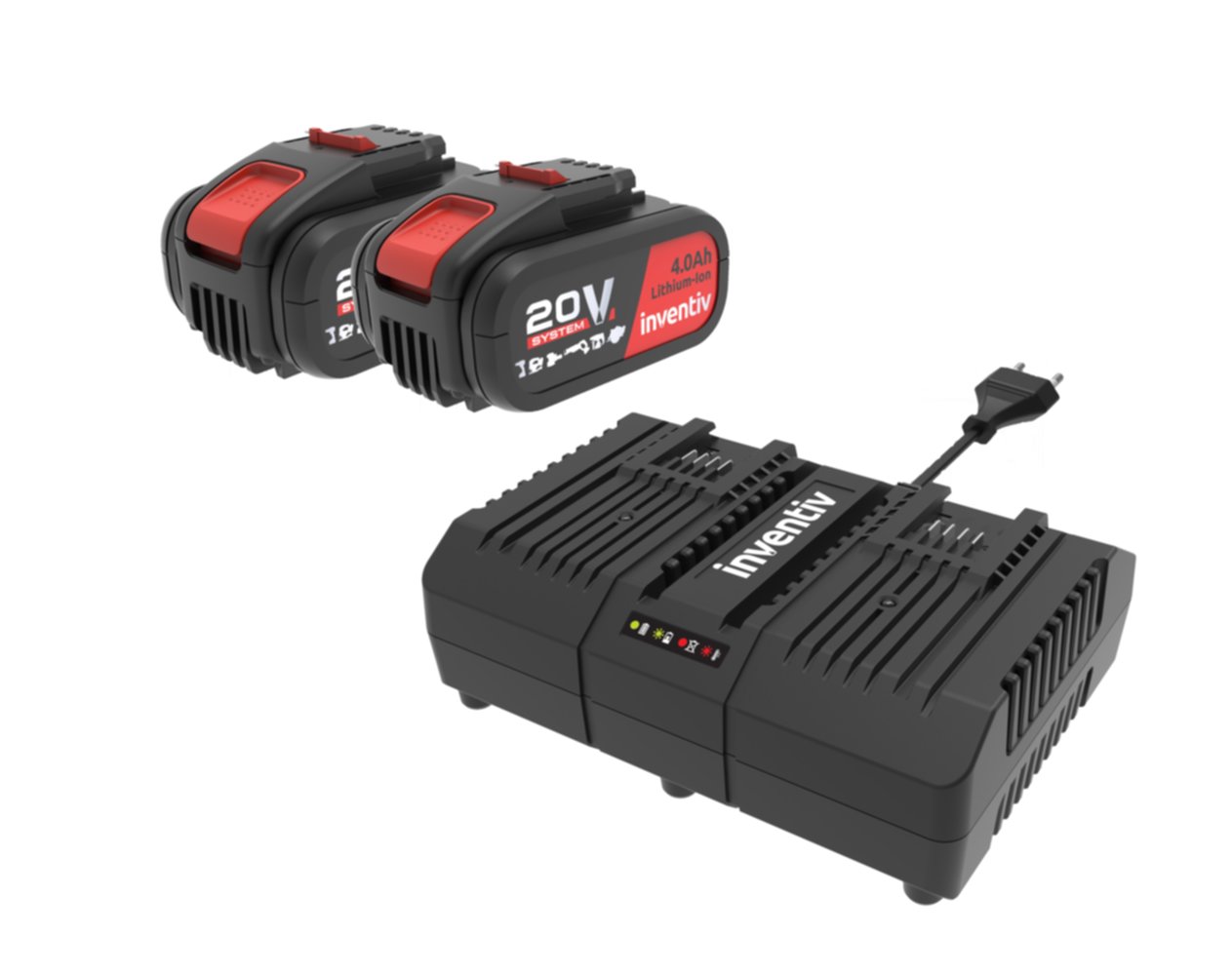 2 batteries 20V 2Ah avec chargeur double - INVENTIV