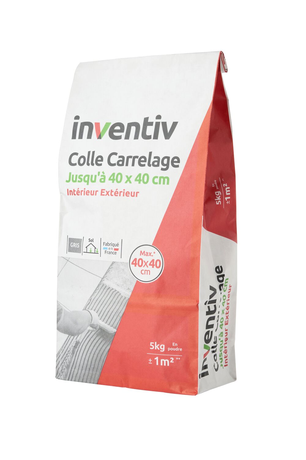 Colle carrelage Int/Ext jusqu'à 40x40cm gris 5kg - INVENTIV
