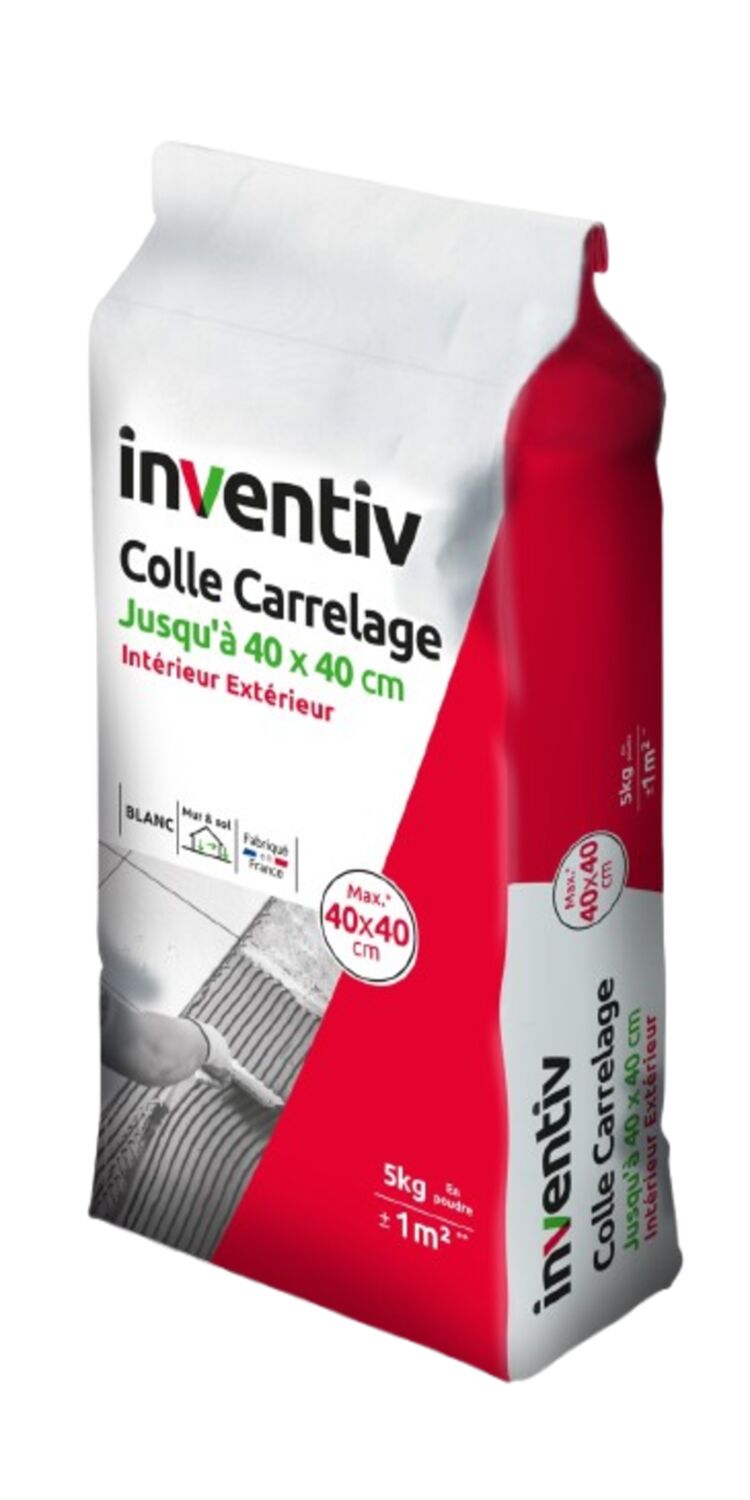 Colle Carrelage 40X40 Intérieur Extérieur Blanc 5KG - INVENTIV