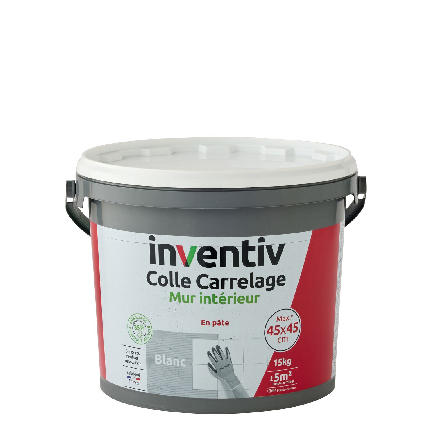 Colle carrelage en pâte Mur Intérieur blanc 15kg  - INVENTIV
