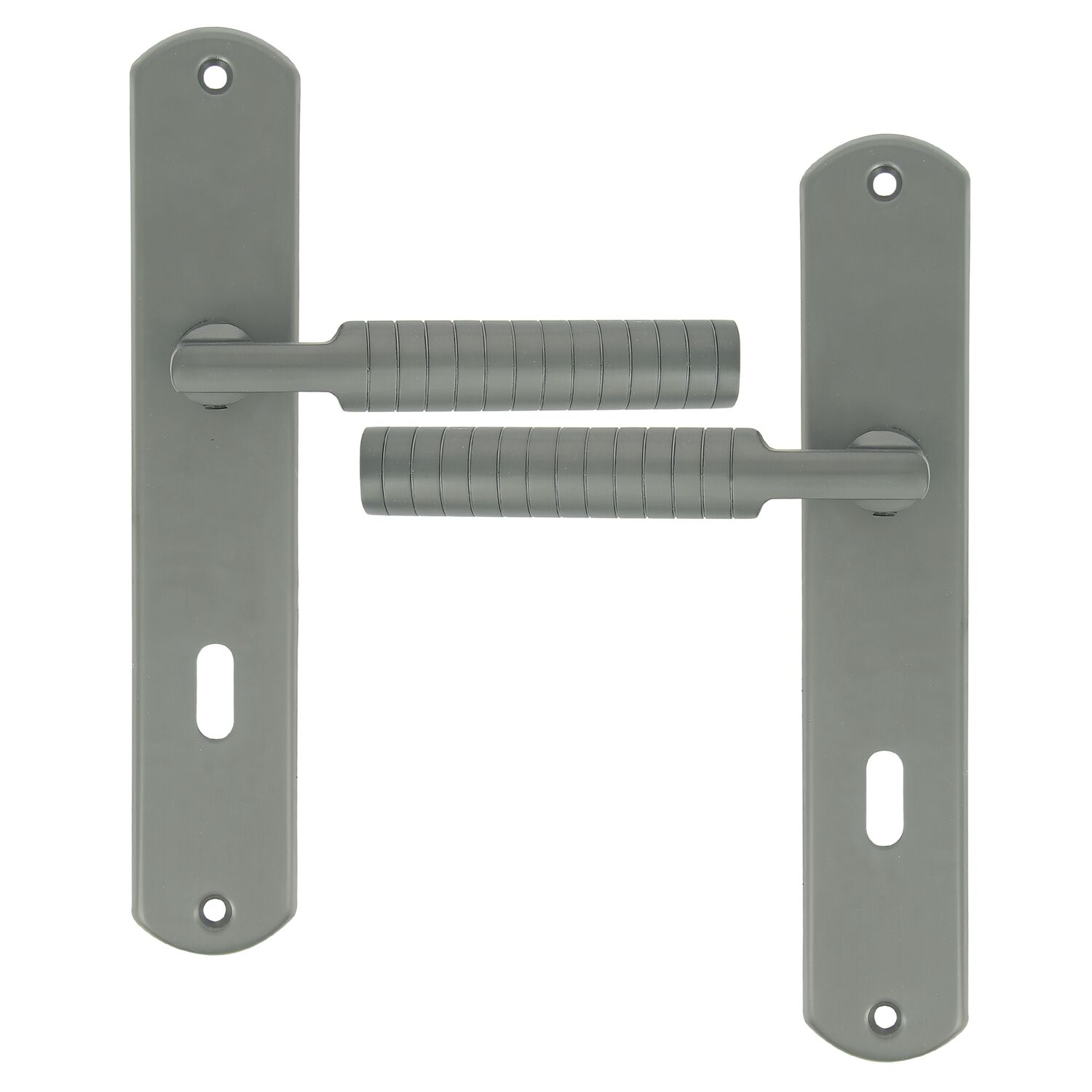 2 poignées de porte Adan entraxe 195 clé alu/acier gris foncé - INVENTIV