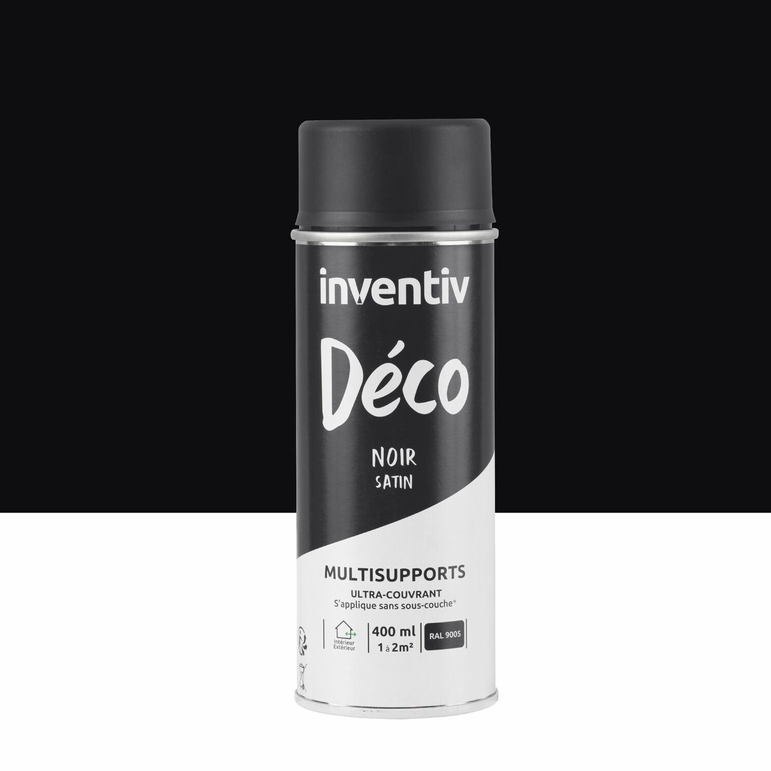 Peinture aérosol Multisupports ultra-couvrant noir satin 400ml - INVENTIV