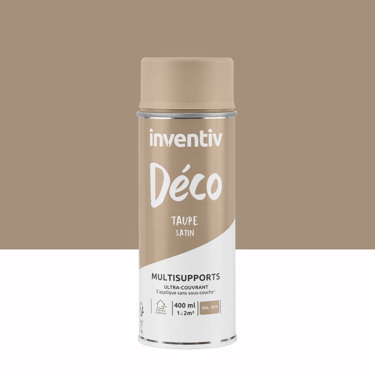 Peinture aérosol Multisupports ultra-couvrant taupe satin 400ml - INVENTIV