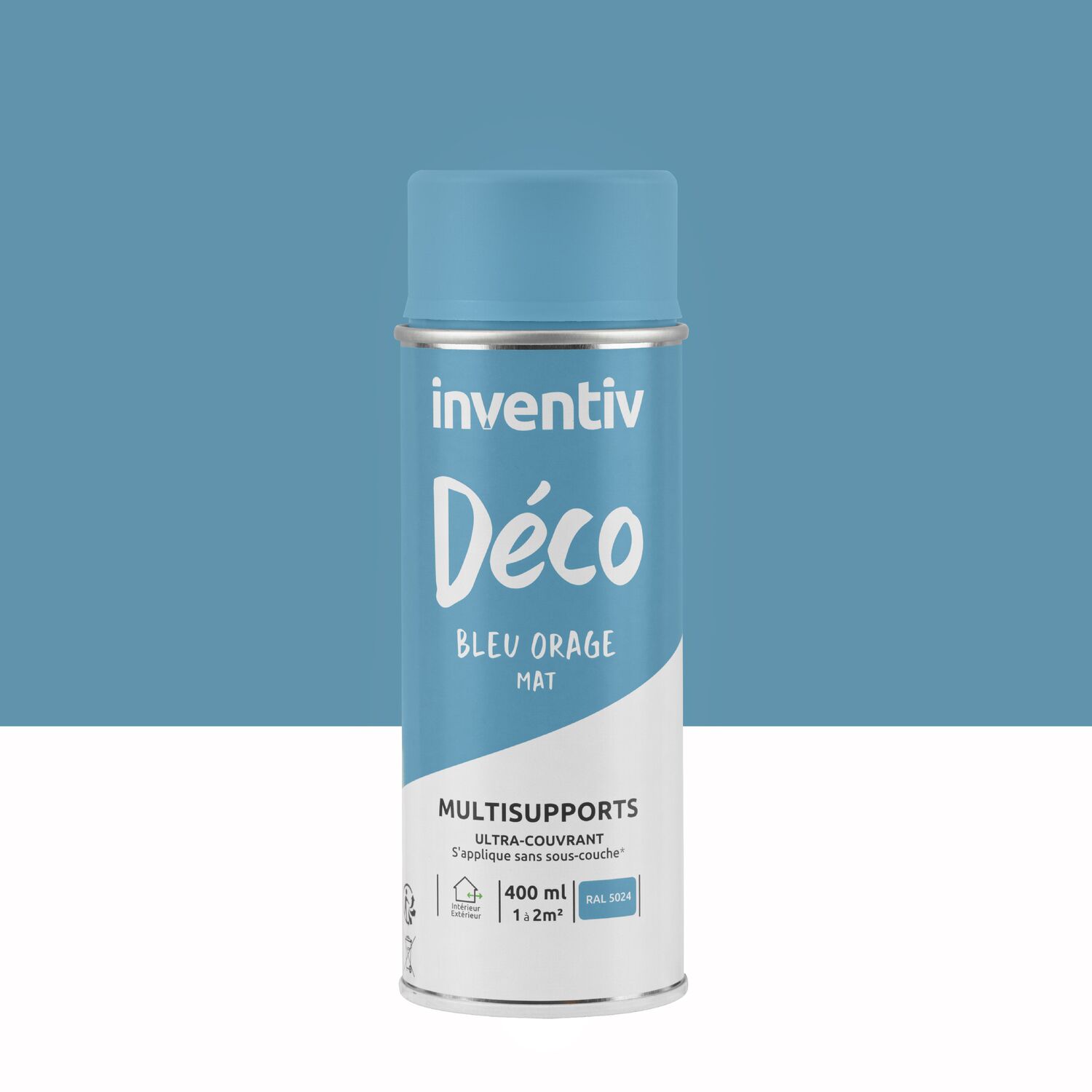 Peinture aérosol Multisupports ultra-couvrant bleu orage mat 400ml - INVENTIV