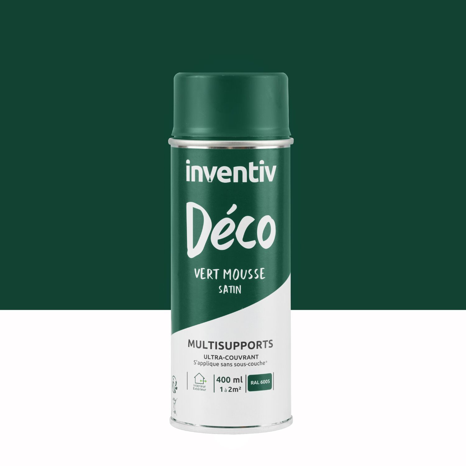 Peinture aérosol Multisupports ultra-couvrant vert mousse satin 400ml - INVENTIV