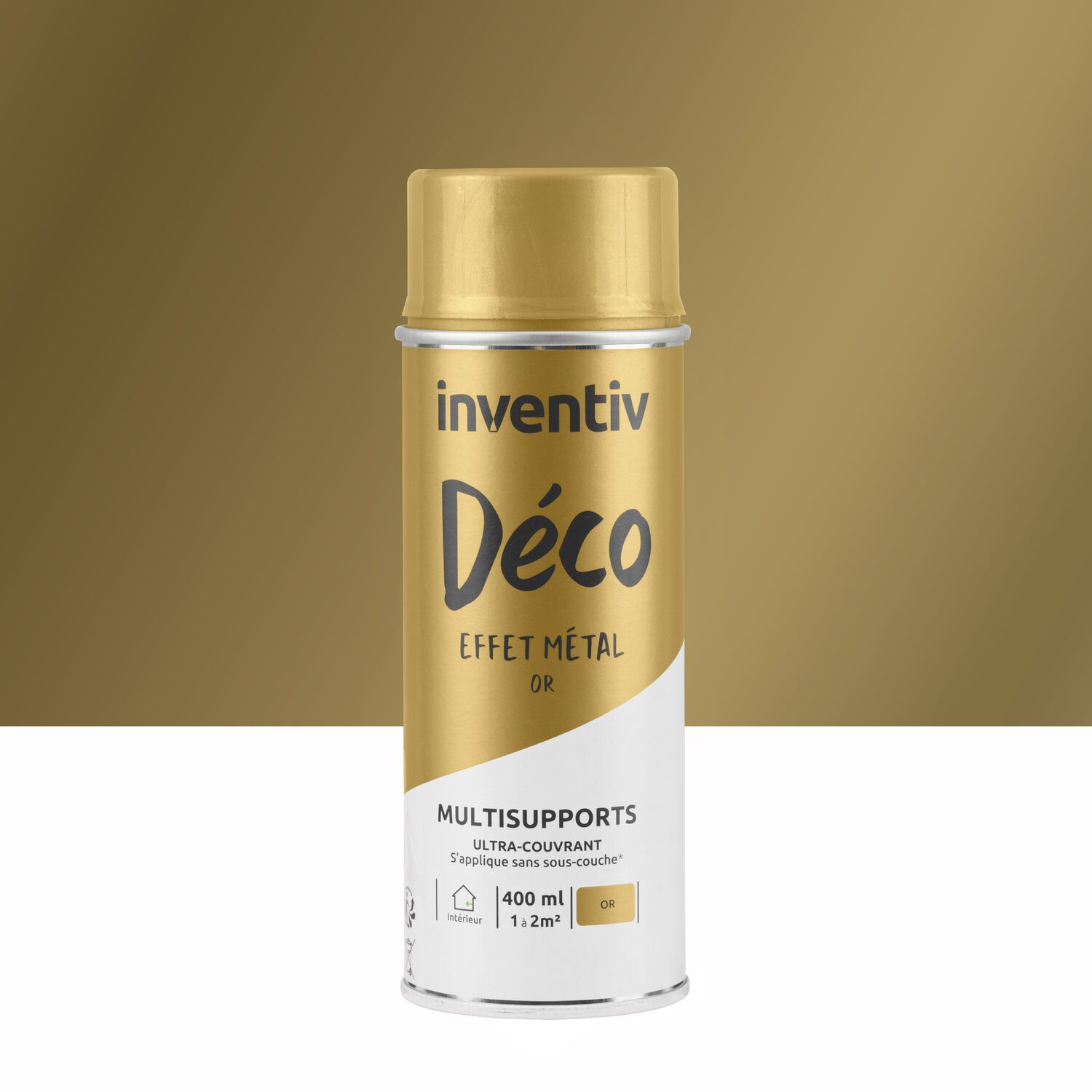 Peinture aérosol Multisupports effet métal or 400ml - INVENTIV