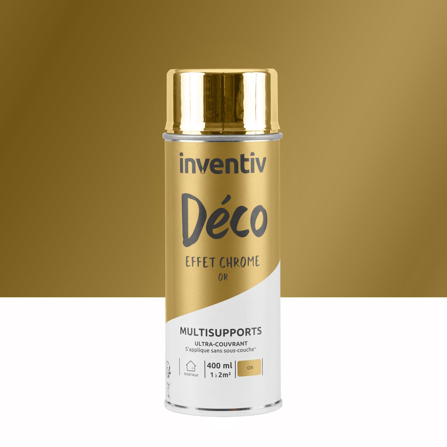 Peinture aérosol Multisupports effet chrome or 400ml - INVENTIV