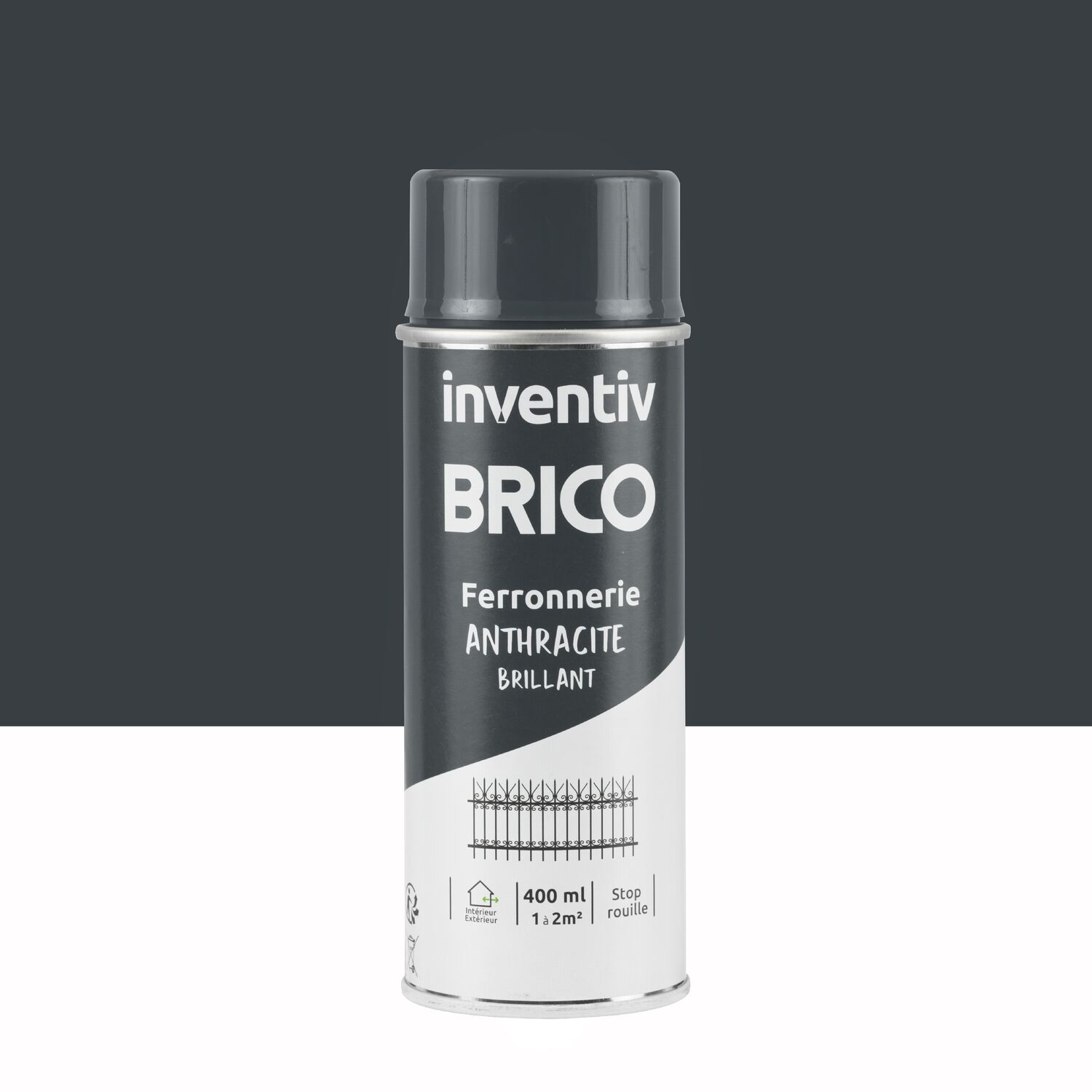 Peinture aérosol Ferronnerie anthracite brillant 400ml - INVENTIV