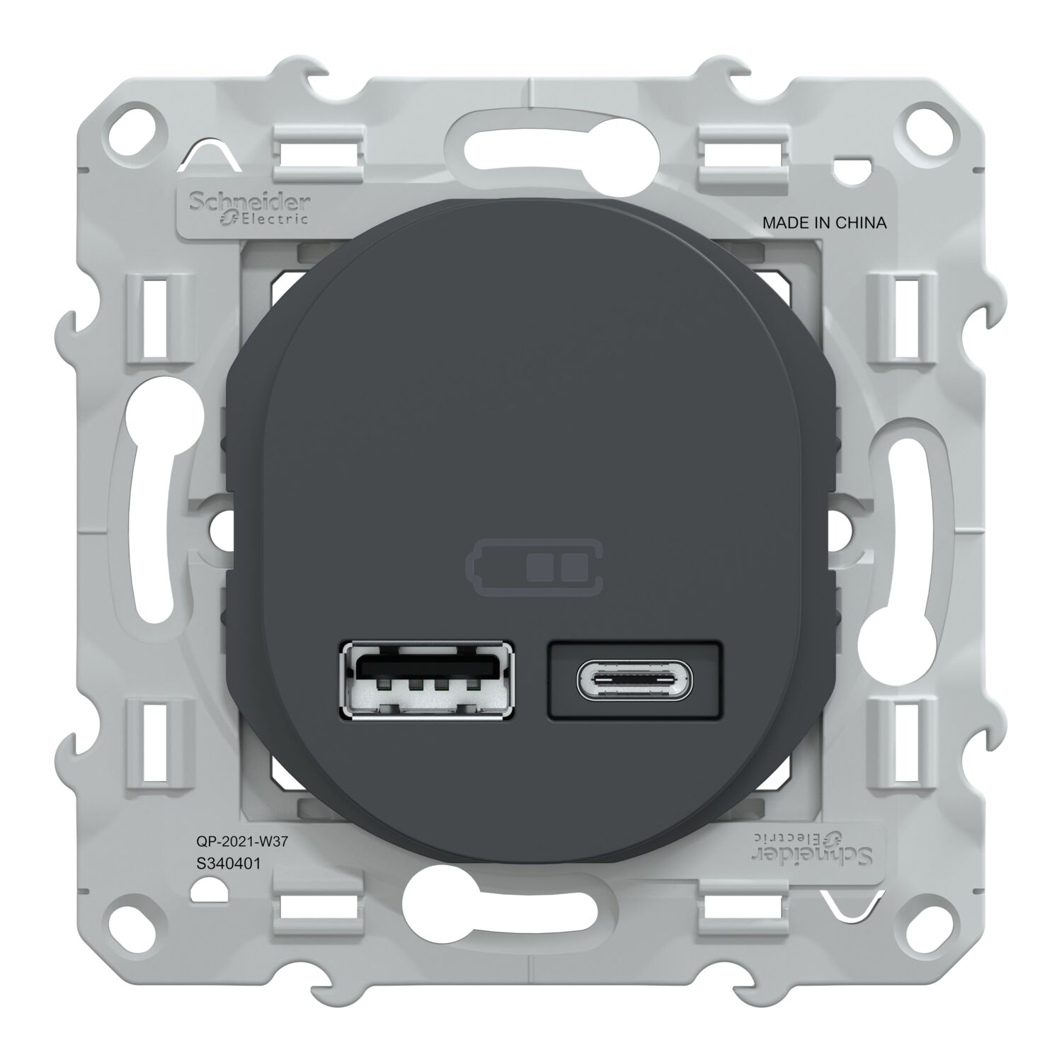Prise chargeur usb A+C 12W à assembler Ovalis anthracite - SCHNEIDER ELECTRIC