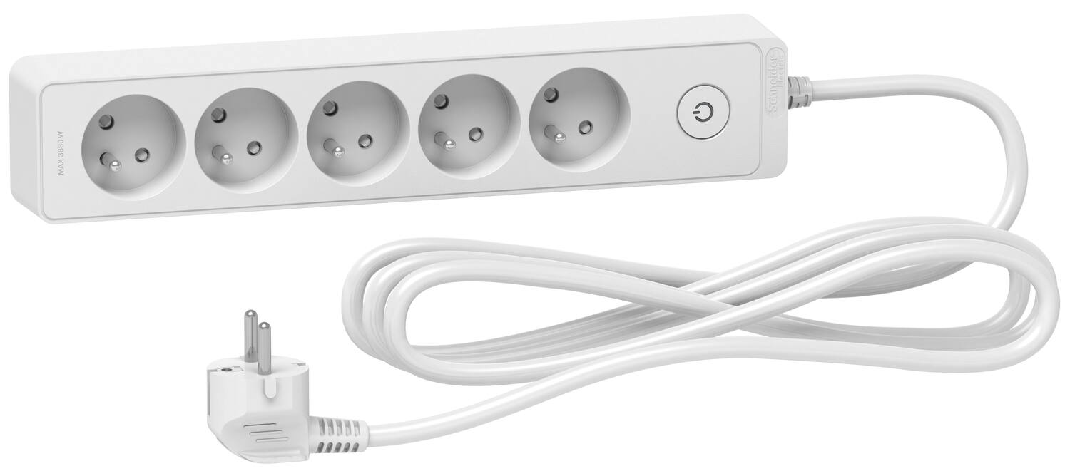Rallonge multiprise Odace 5 prises 3m blanc - SCHNEIDER ELECTRIC