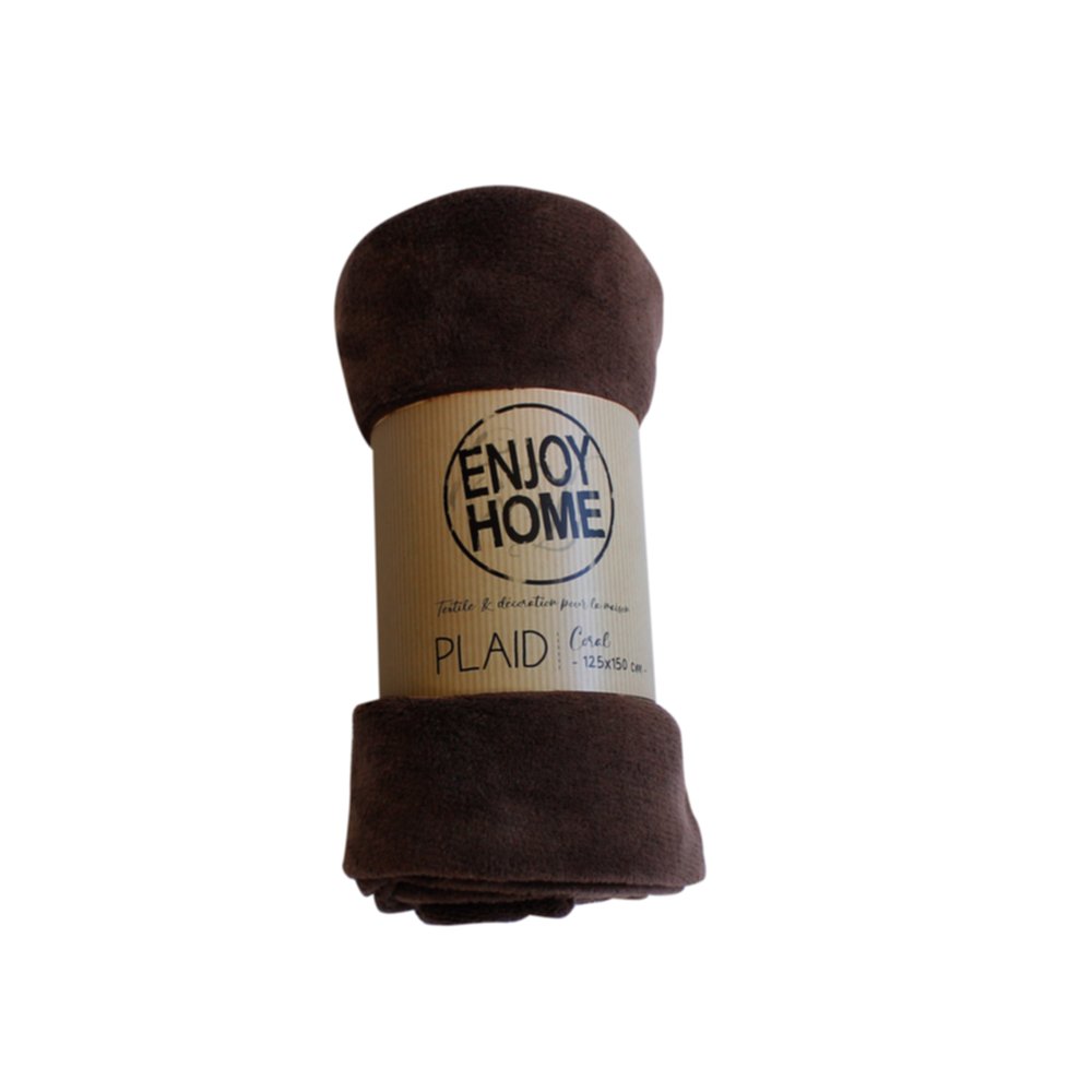 Plaid doudou Coral Fleece 125 x 150 cm chocolat - DECOSTARS