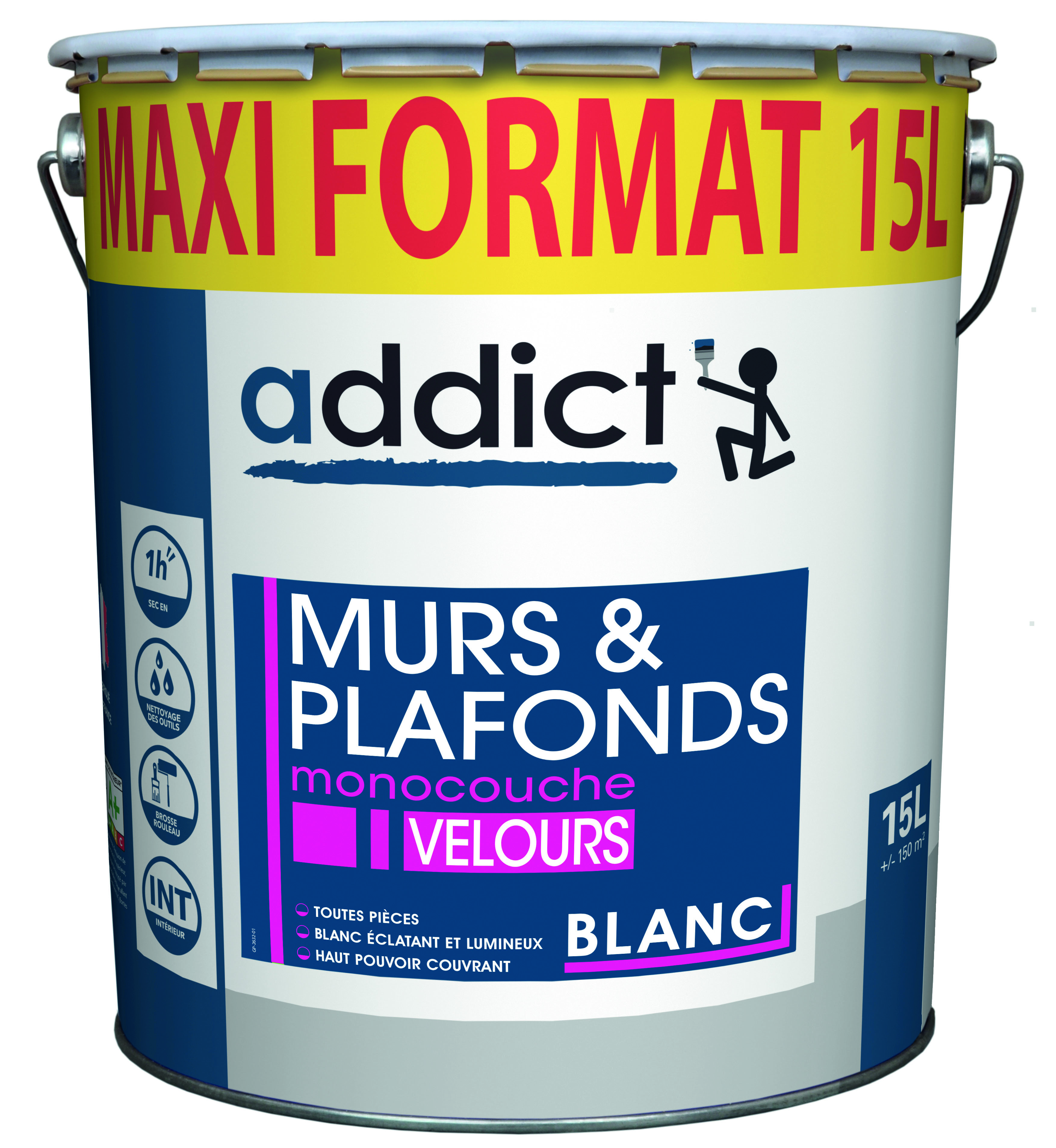 Peinture acrylique mur/plafond 15L blanc velours - ADDICT