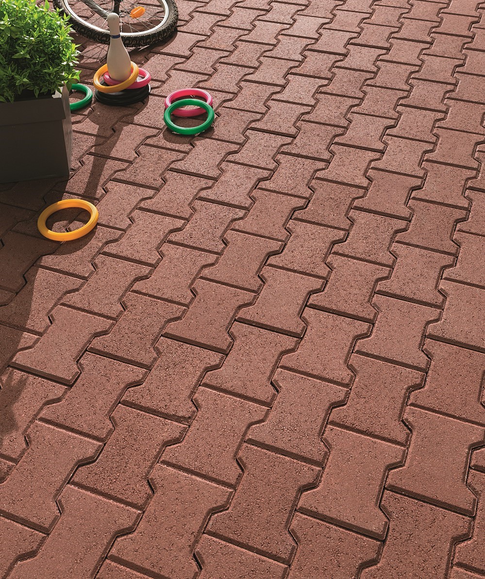 Pavé autobloquant béton rouge en 