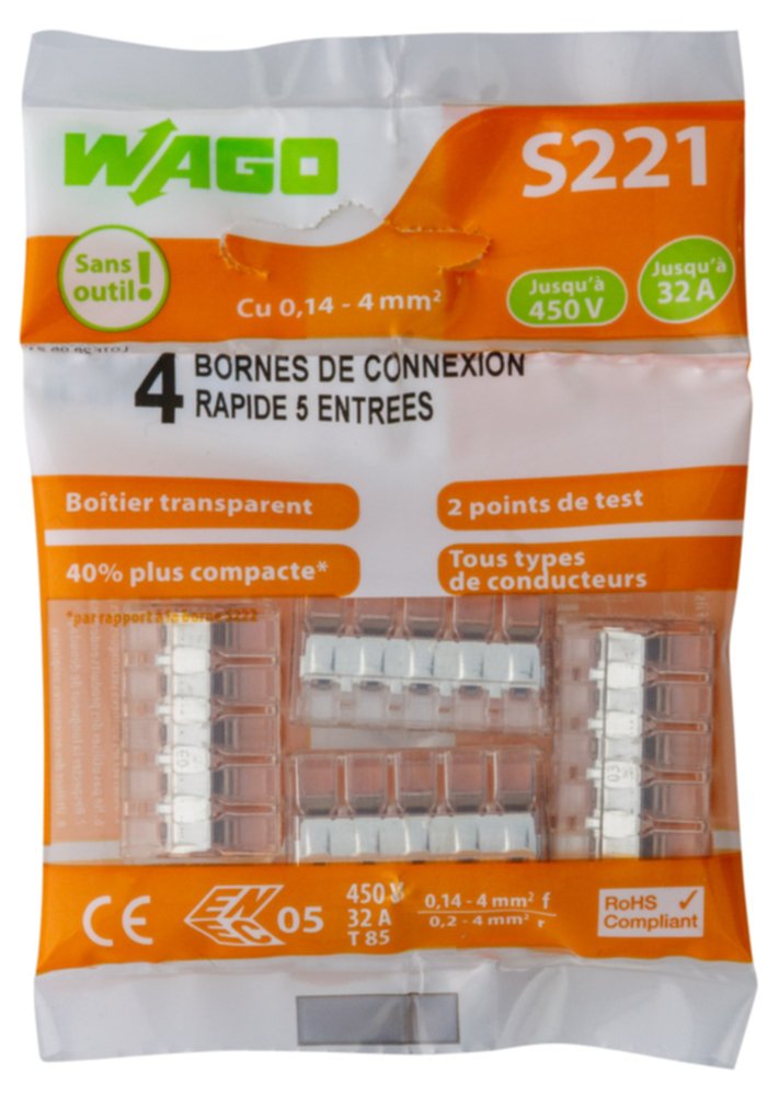 4 bornes de connexion rapide 5 entrées S221 - WAGO