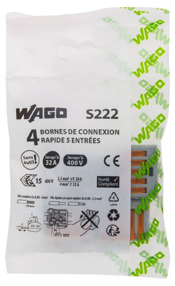 4 bornes de connexion rapide 5 entrées S222 - WAGO