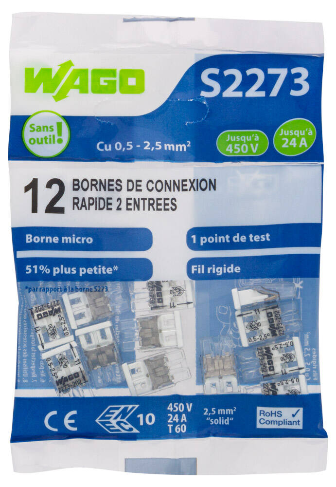 12 bornes de connexion rapide 2 entrées S2273 - WAGO