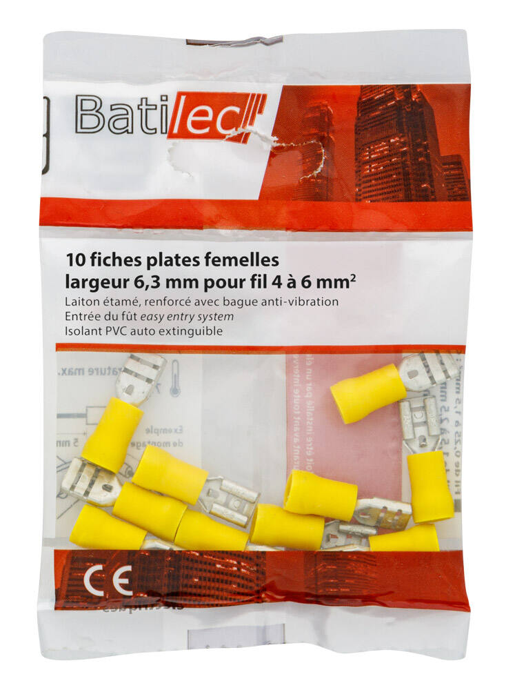 10 fiches plates femelles jaune Section 4-6 mm²