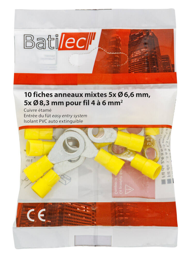 10 fiches anneaux rouge Section 0,5-1,5 mm²