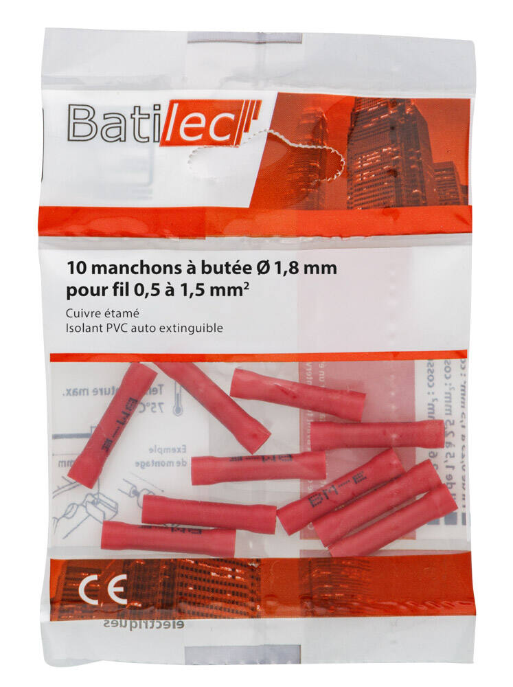 10 manchons à butées rouge Section 0,5-1,5 mm²